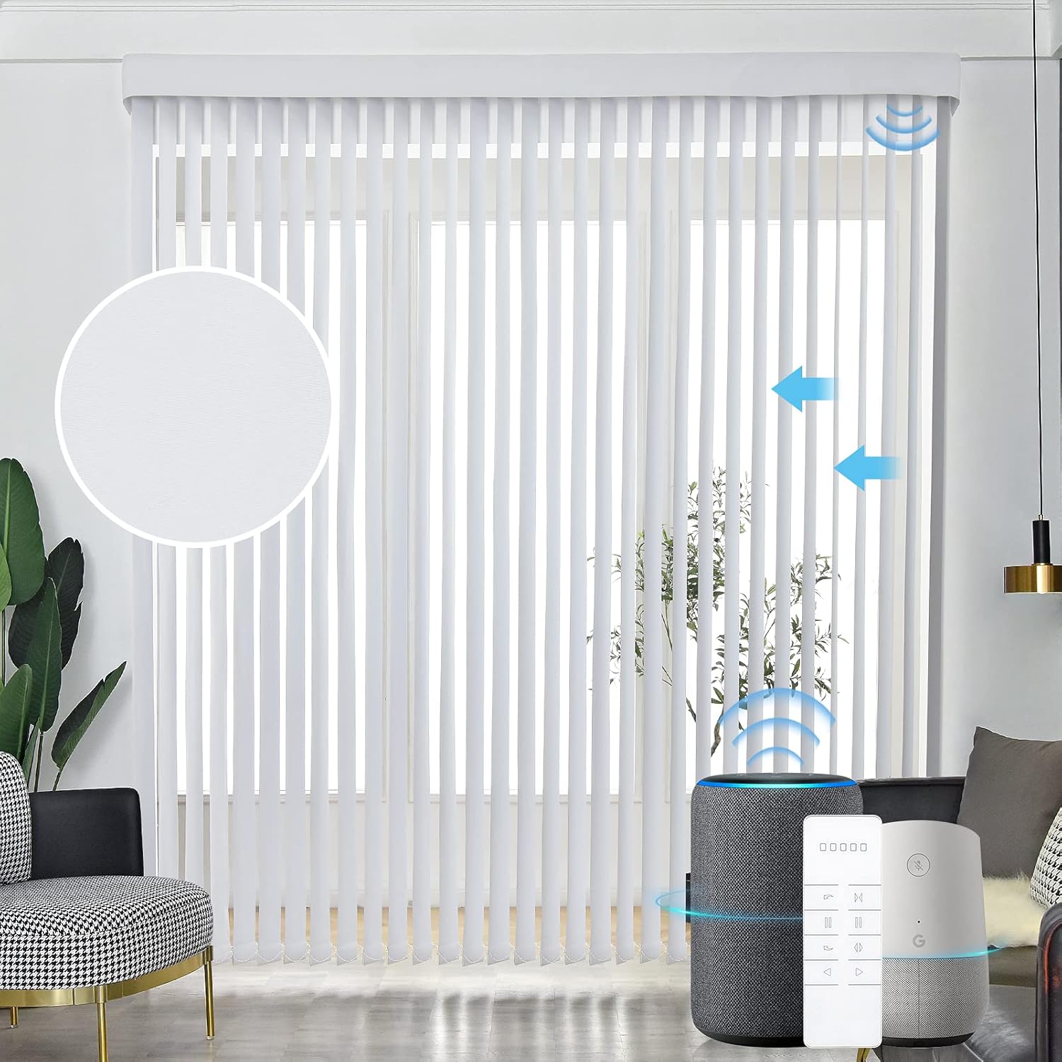 Graywind Motorized Half Shading Vertical Blinds Compatible with Alexa Google Privacy Smart Vertical Blind Remote Control Track Slats Set for Sliding Doors No Valance, Width Up to 157, Textured Khaki