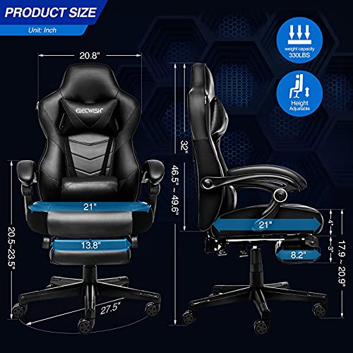 ELECWISH Computer Gaming Chair with Footrest, Ergonomic Gamer Chair for Adults, High Back Adjustable Swivel Desk Chair with Lumbar Support, PU Leather Racing Style Chair, White