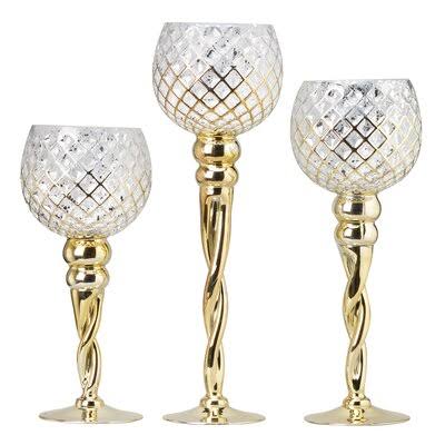 3 Piece Glass Candlestick Set Astoria Grand Color: Gold