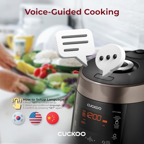 CUCKOO HP Pressure Rice Cooker 12 Menu Options: White, GABA, Steam, Porridge, & More, User-Friendly LED Display, Fuzzy Logic Tech