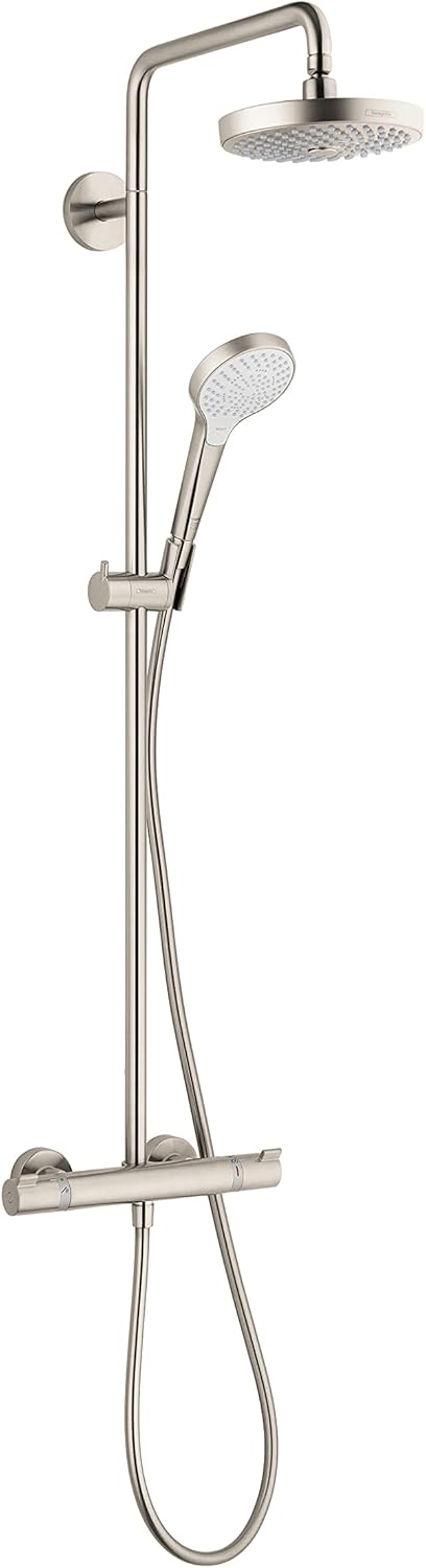 hansgrohe Croma Select S Sliding Height Adjust , QuickClean Showerpipe Shower Set in Brushed Nickel, 27254821