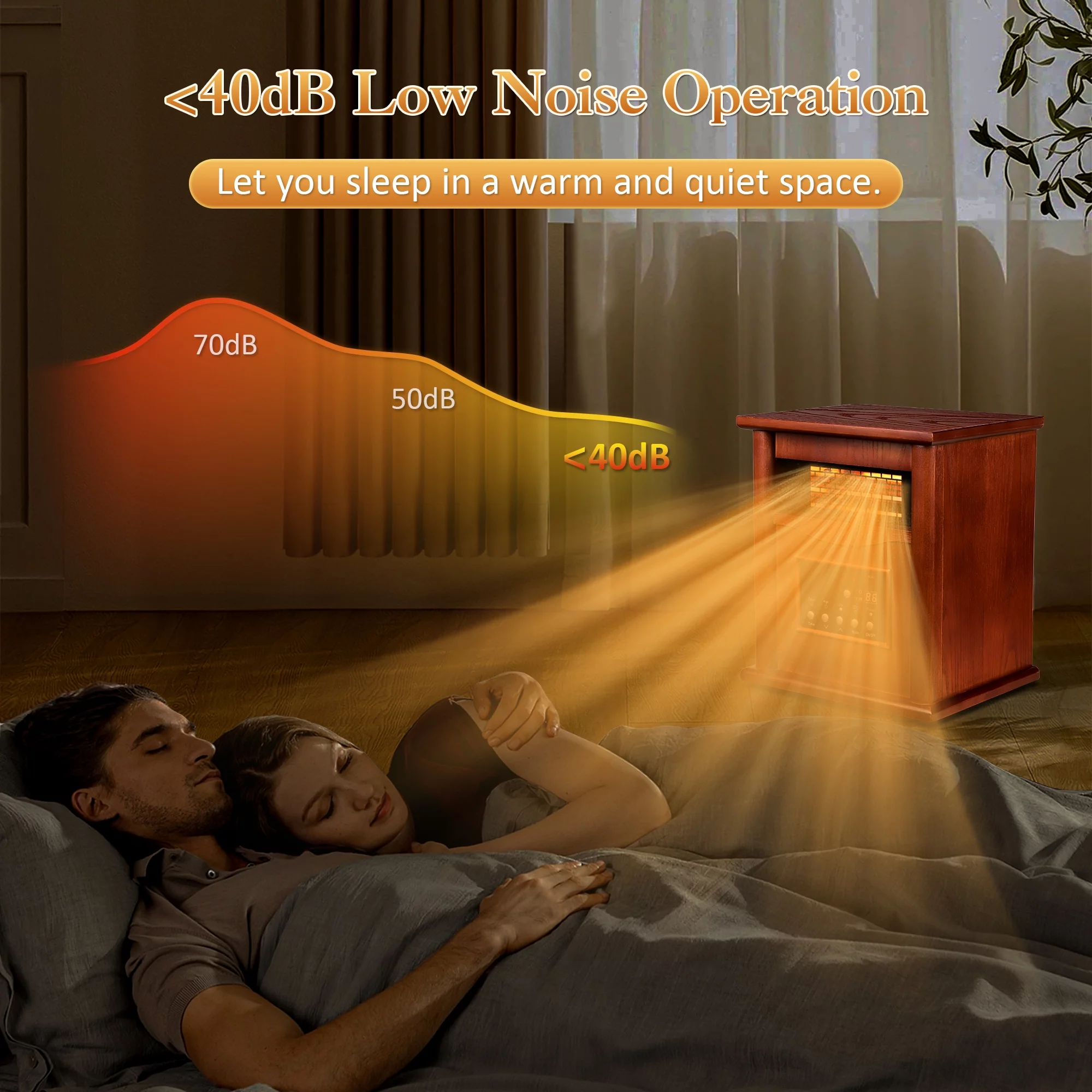 LifePlus 1500W Electric Infrared Quartz Space Heater for Indoor Use w/ LED Digital Screen, Remote Control, 12H Timer