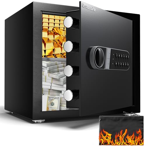 Safe box, 2.0 Cu ft Home Safe with Fireproof Waterproof Bag & Key, Security Money Safe for Cash, Documents, Jewelry, Valuables, Digital Electronic Keypad, Dual Alarm System, Cabinet Safe
