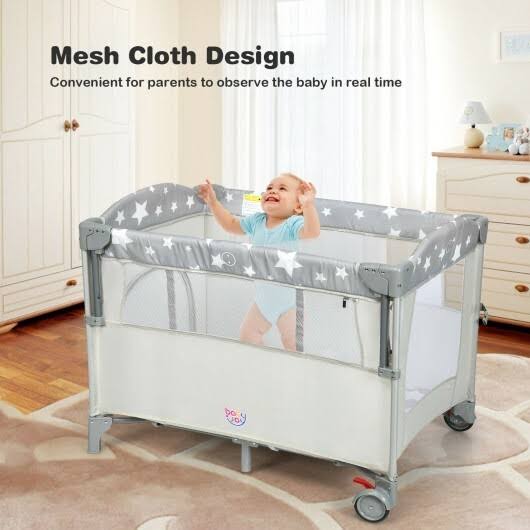 5-in-1 Portable Baby Beside Sleeper Bassinet Crib Playard with Diaper Changer-Beige | Costway