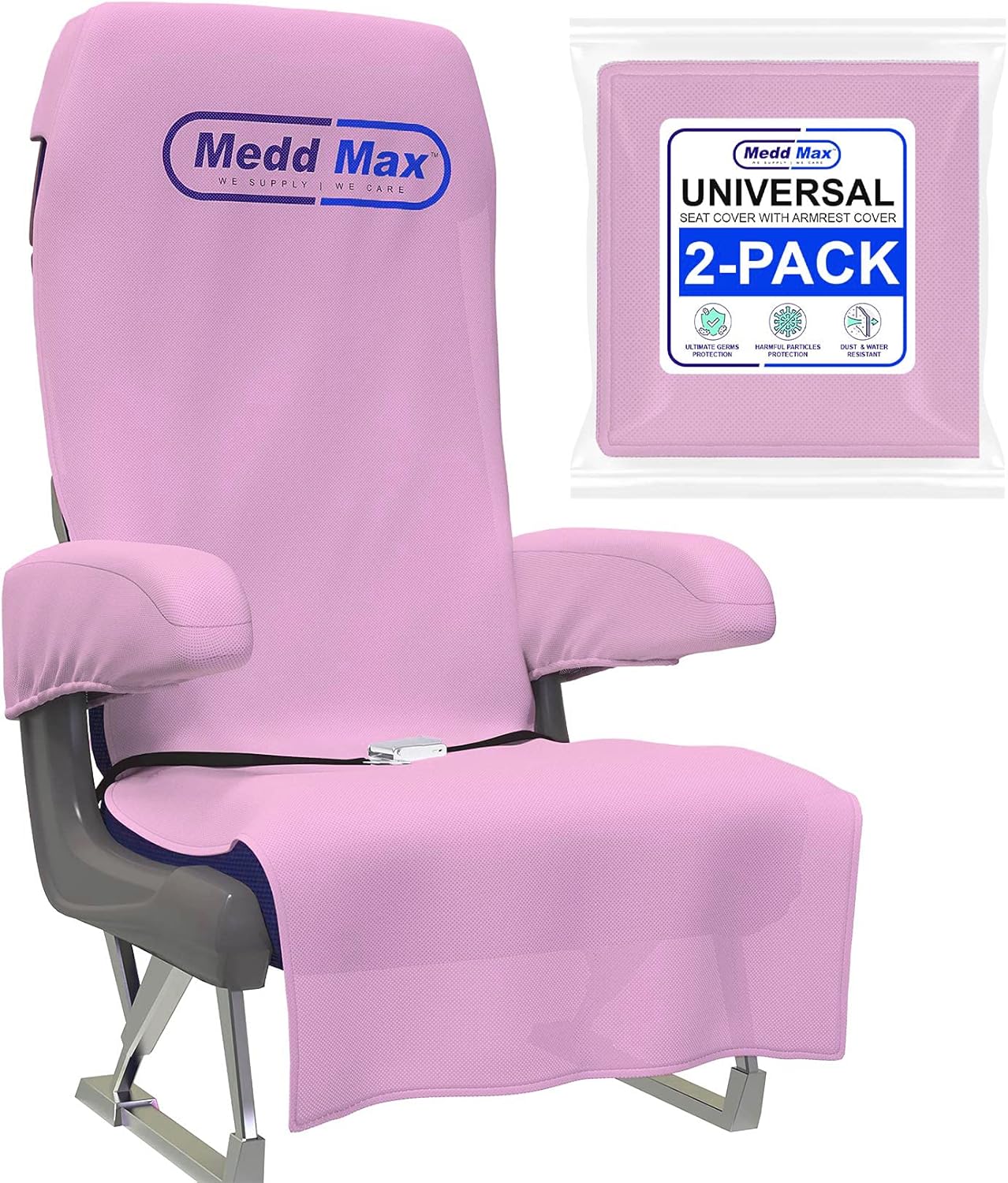 Medd Max Protective Airplane Seat Covers Disposable/Reusable– Eco-Friendly Disposable Seat Covers for Airplane, Train, Bus, Ride-Share Car, Fit Most Public Seating, Pink, Pack of 2