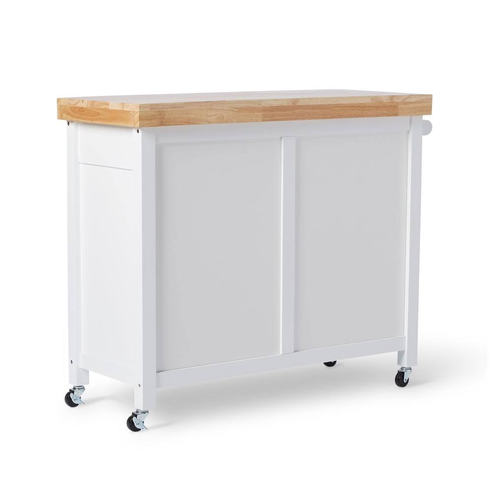Copper Grove Macaulay Natural Rubberwood Kitchen Island Cart - White