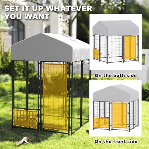 PawHut 4.6' x 4.6' x 5' Dog Kennel Outside, Welded Wire Outdoor Dog Kennel Run with Waterproof & UV Resistant Cover, for S&M Breeds, Chickens, Ducks, Black