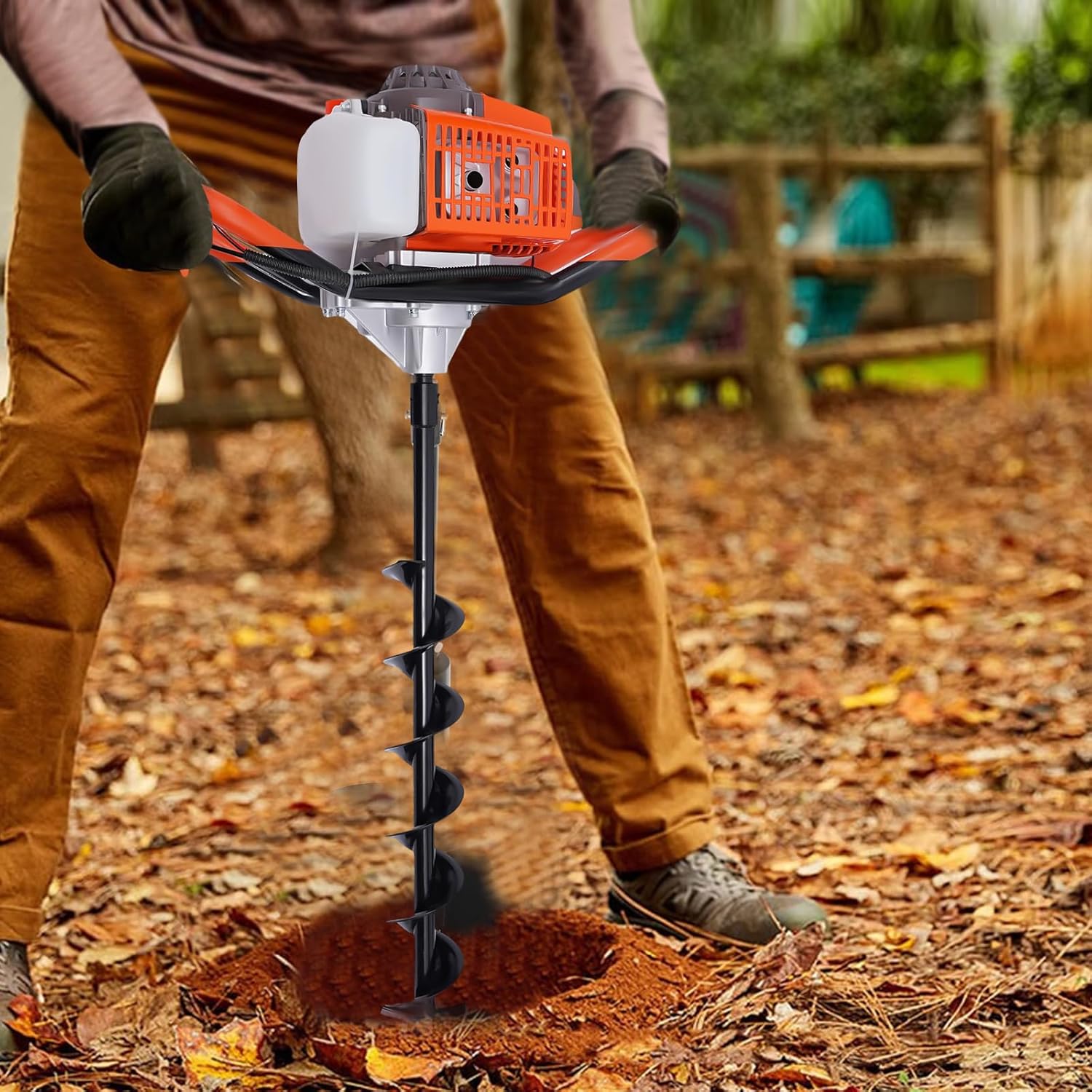 71CC Earth Auger 2 Stroke Gas Powered Post Hole Diggers Borer Fence with 4''6'' and8'' Drill bits and 12'' Extenstion Rod Heavy Duty Auger Post Hole Diggers(8500rpm)