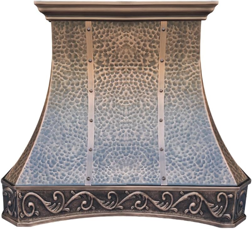 CT Copper Tailor Arched Copper Vent Hood Island Mount,36'' W,48''H, 610 CFM Exhaust Fan,Stainless Steel Vent,LED Light,Dishwasher-Safe Baffle Filters,VH26TRA1