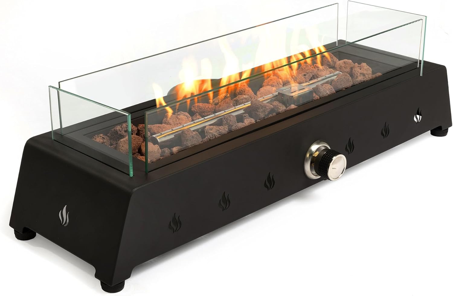 28inch Tabletop Gas Fire Pit with Glass Wind Guard and Lava Rocks, Outdoor&Indoor Fire Pit Tabletop, Portable Tabletop Fireplace for Patio Backyard Bonfire Party