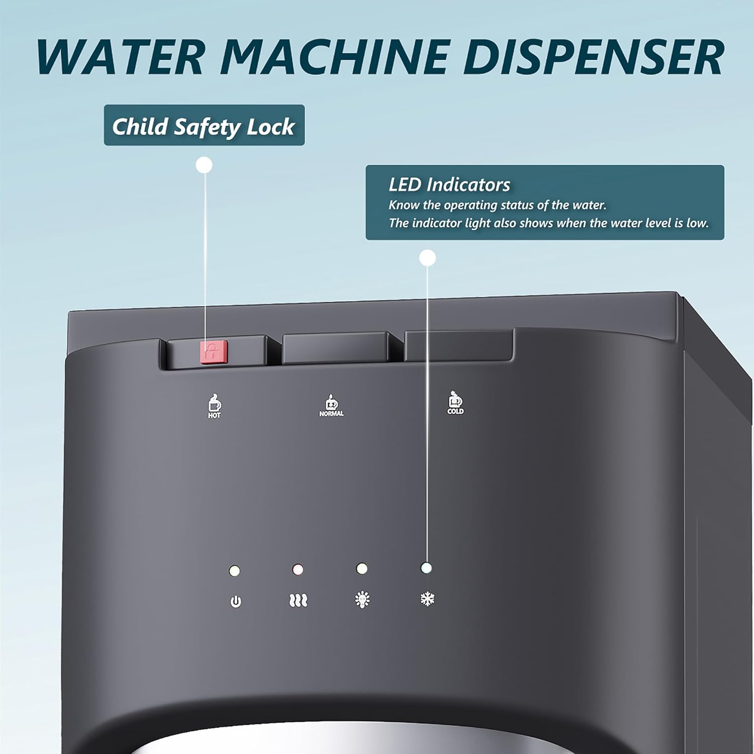 Self-Cleaning Bottom Loading Water Dispenser, 3 Temperature Settings Water Dispenser, 3 or 5 Gallon Bottled Water with UV Light, Stainless Steel Water Dispenser for Home, Office, Black