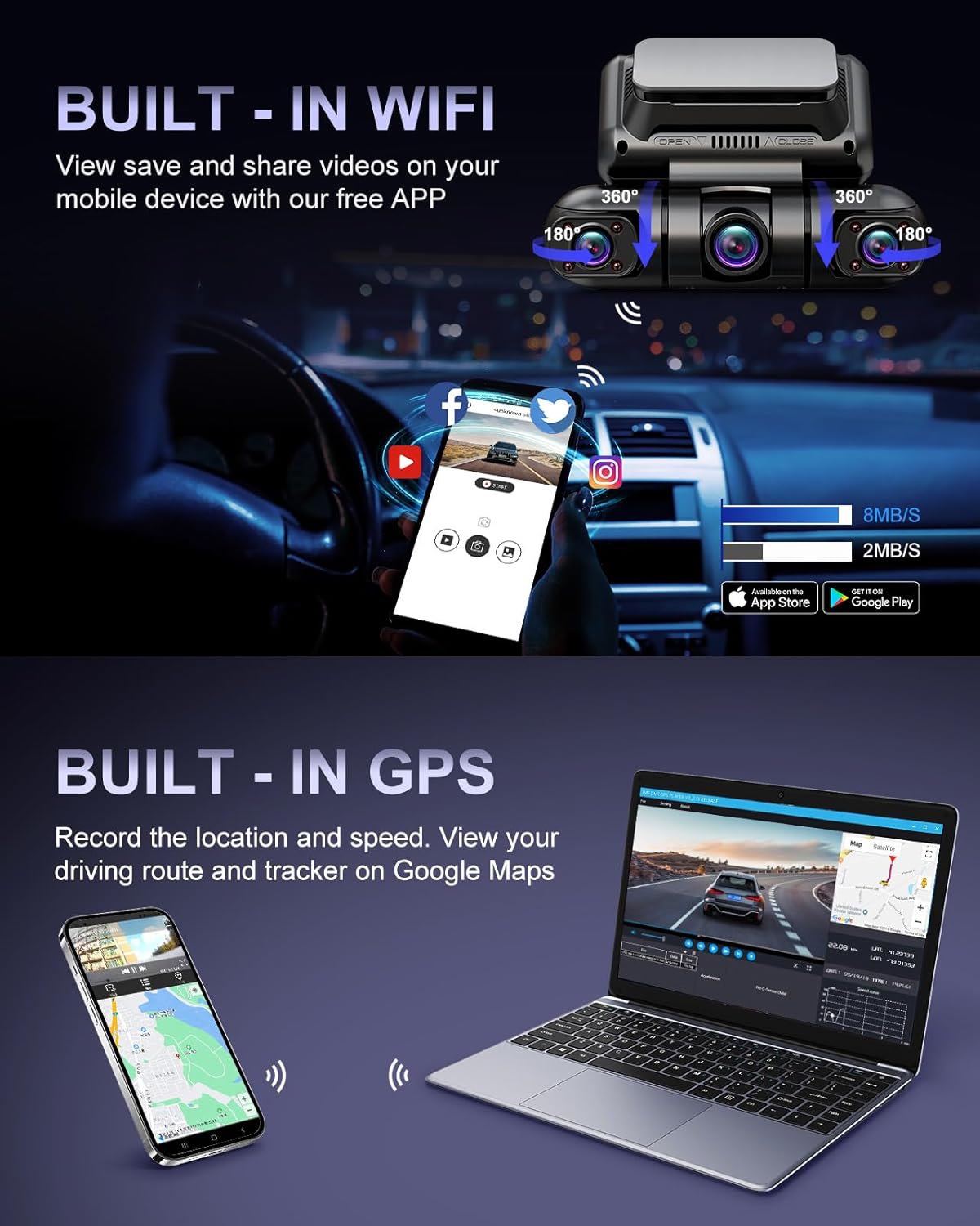 PRUVEEO Dash Cam, 4 Channel Front and Rear Inside Left Right, Microwave Radar Motion Detection Parking Mode Monitoring, Built-in GPS WiFi, Free 128GB Card, D90-4CH-RGW