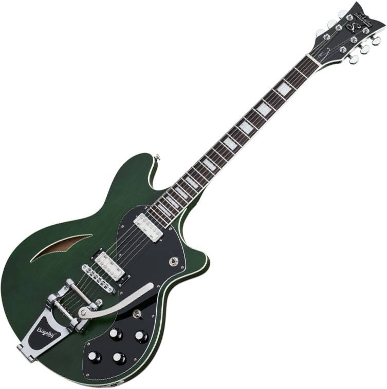 Schecter T S H-1B 6-String Semi-Hollow-Body Electric Guitar Emerald Green Pearl