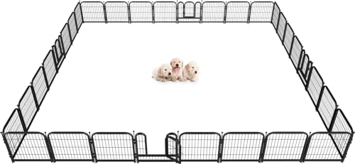 Metal Dog Playpen, 40 Inch Height 16 Panels, Large Dog Fence for Large/Medium/Small Dogs Indoor & Outdoor Bliss, Perfect Dog Pen for Camping, Yard, and RV | Black-Silver