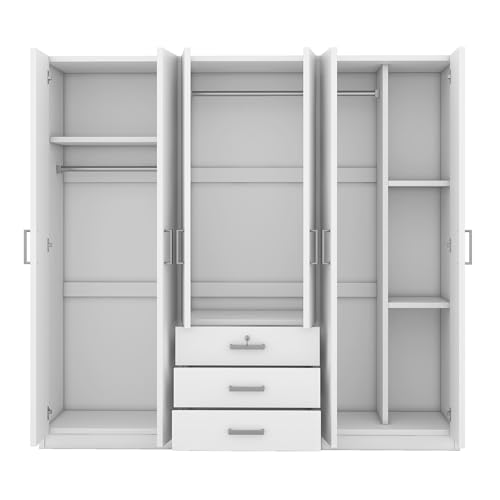 Large Wardrobe Closet 6 Doors, 70.9" W Wooden Wardrobe Cabinet with Big Drawers, Bedroom Armoire Dresser Wardrobe Clothes Organizer (Gray)