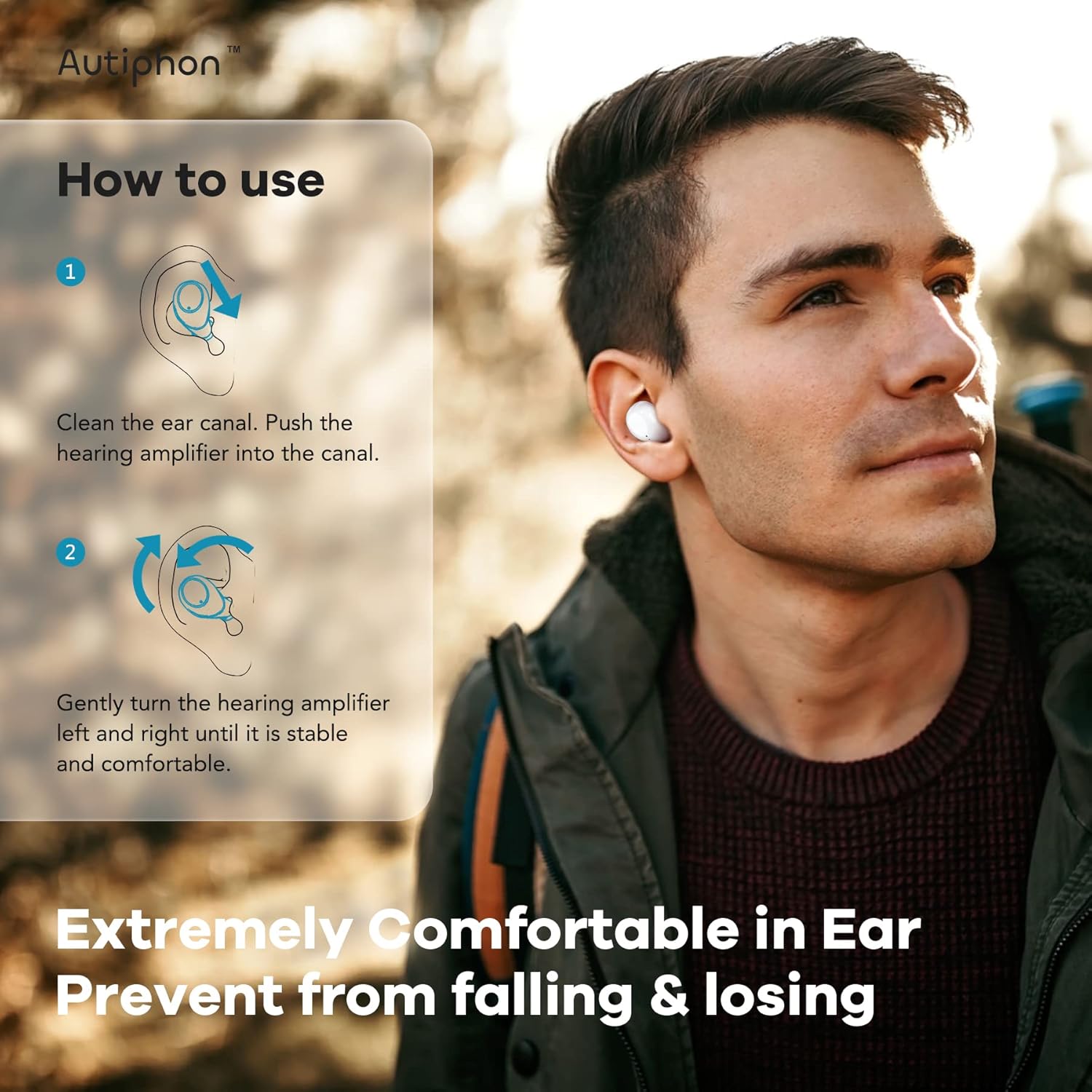 Autiphon Rechargeable Hearing Aids for Seniors Adults with Noise Cancelling, 8-channel Digital Hearing Amplifiers, with Tinnitus Masking Mode, Pair, AT108