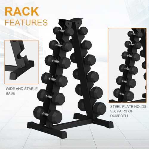 Premium Rubber Coated Hex Dumbbell Weight Set With Rack, Multiple Packages,210LB/350LB/450LB/550LB for Home Gym, Coated Hand Weights for Strength Training, Workouts