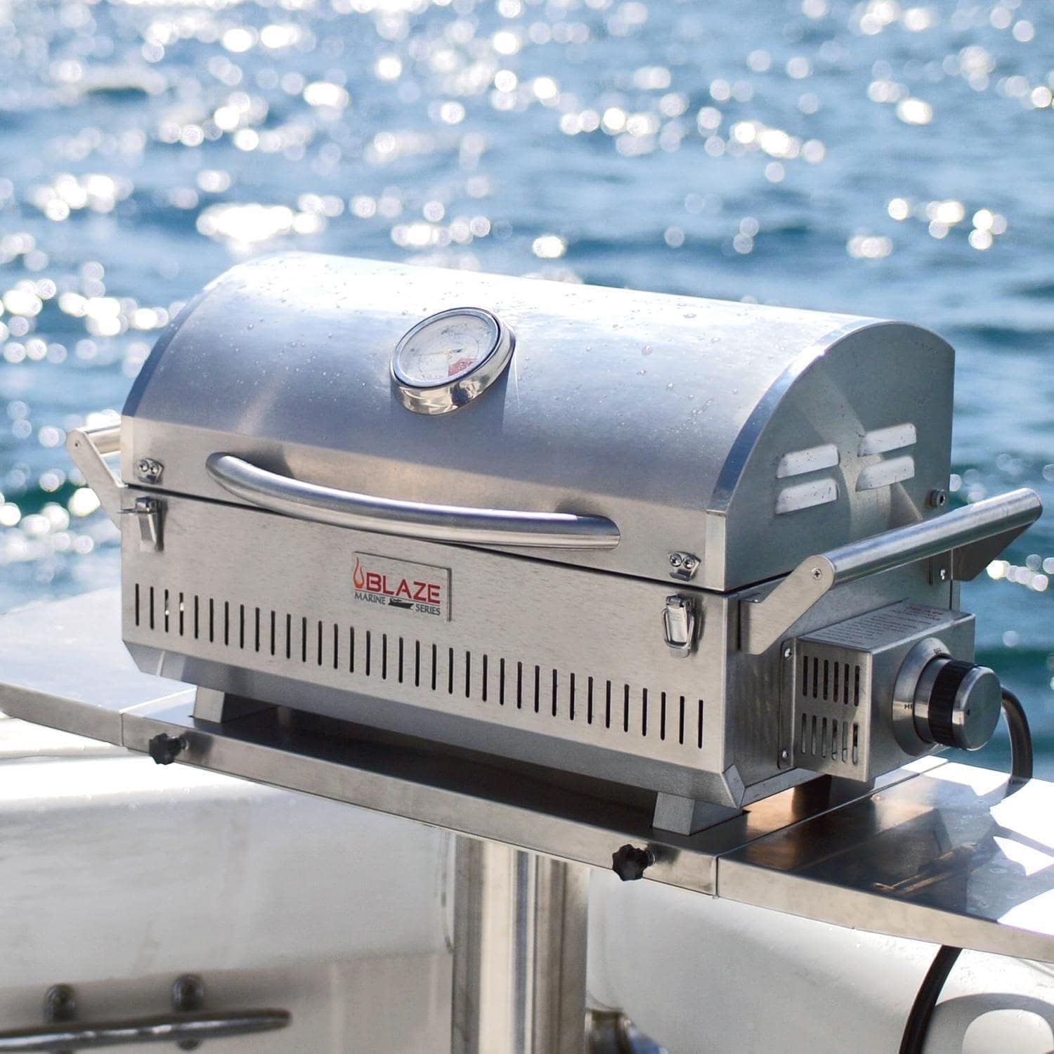 Blaze Professional LUX Marine Grade Portable Propane Gas Grill On Pedestal with Side Shelves - BLZ-1PRO-PRTMG-LP
