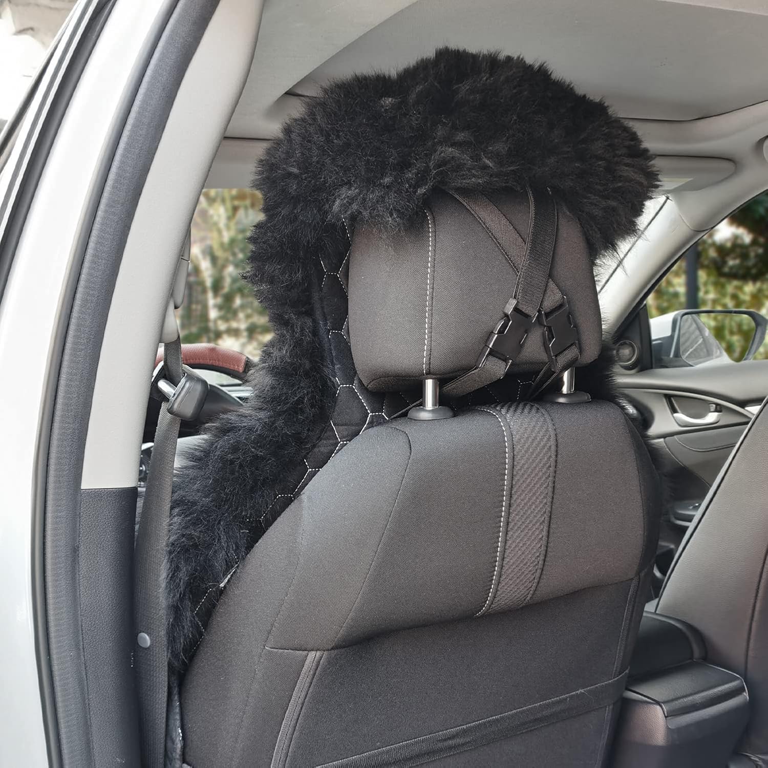 Sheepskin Seat Cover Genuine Australian Long Fur Sheepskin Car Seat Cushion Natural Pure Wool Automotive Seat Cover, Universal Fits Cars, SUVs, Trucks Minivans - Luxury Extra Dense Pelt, 1pc - Black