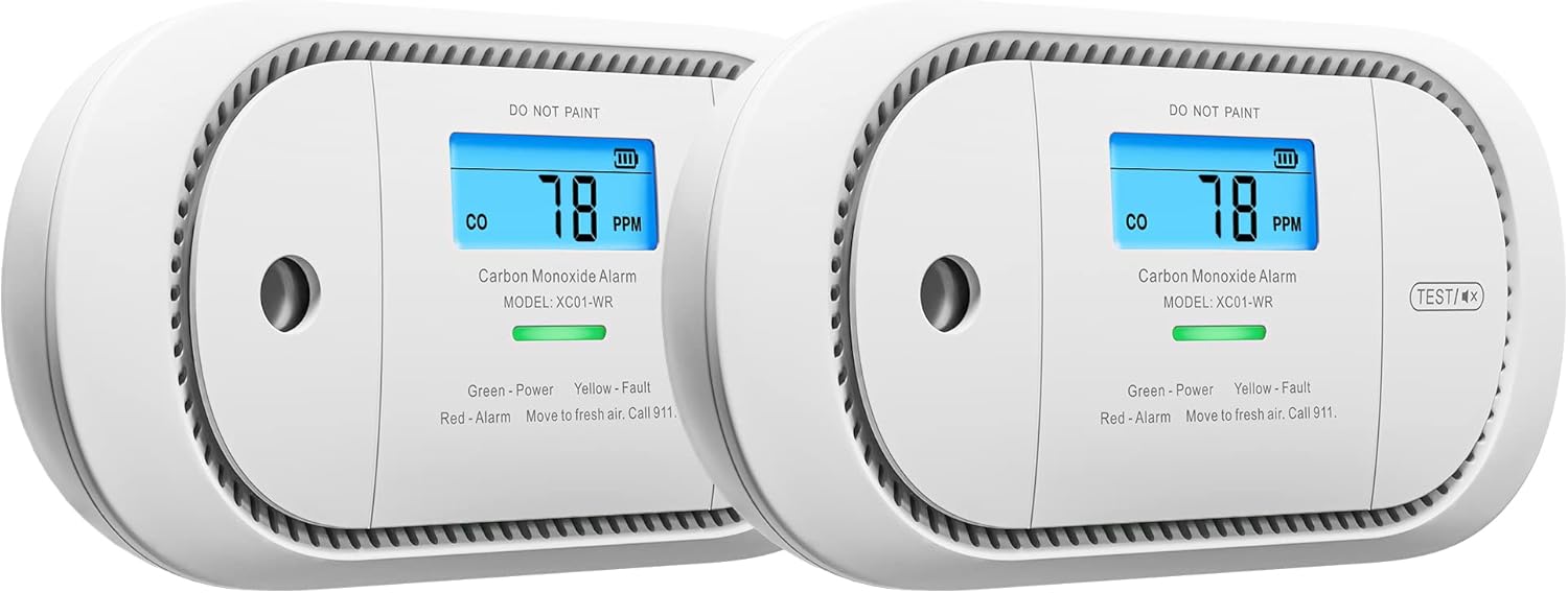 X-Sense Wireless Interconnected Carbon Monoxide Detector, Replaceable Battery Powered CO Alarm with Digital Display and Peak Value Memory, XC01-WR, Pack of 2