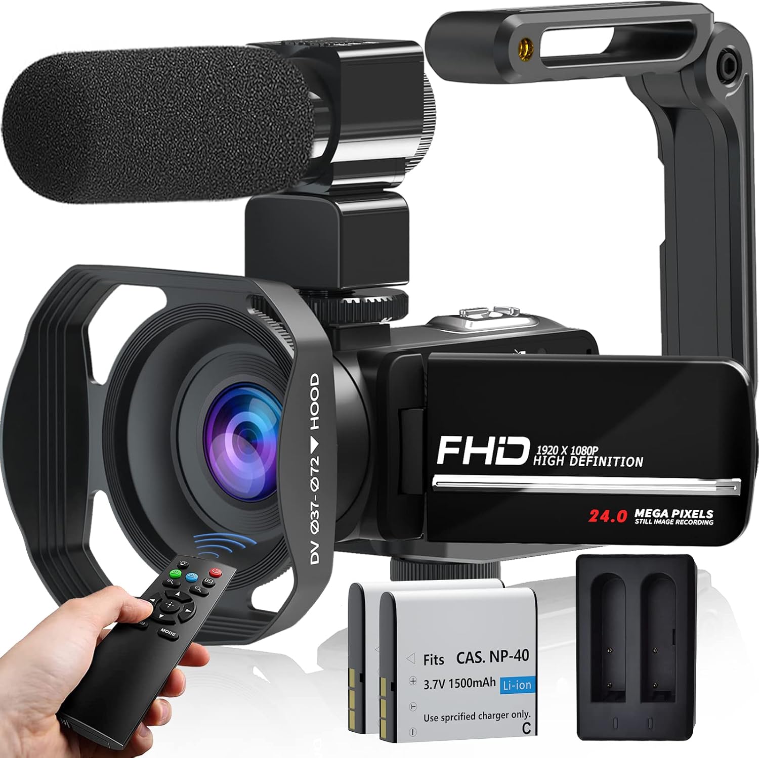 Video Camera Camcorder VJIANGER 1080P 30FPS Digital Vlogging Camera 24MP IR Night Vision Video Recorder 18X Zoom Digital Camera with Microphone, 2.4GRemote Control, 2 Batteries, Handheld Stabilizer