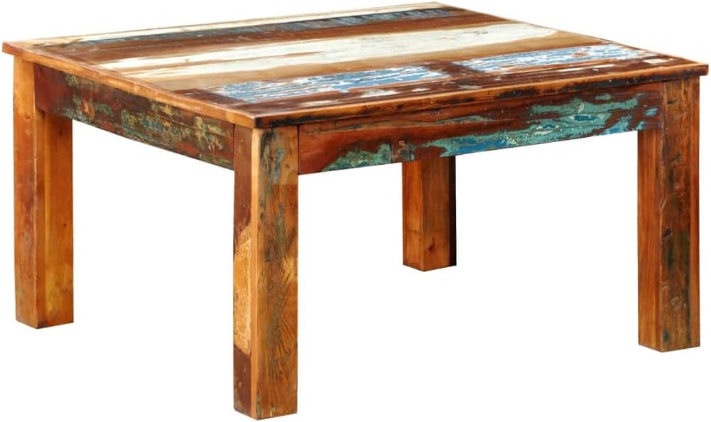 Rustic Coffee Table Square Simple Accent Central Table Polished Multi-Color Cocktail Table for Living Room, Bedroom, Office Reclaimed Wood Distressed Brown