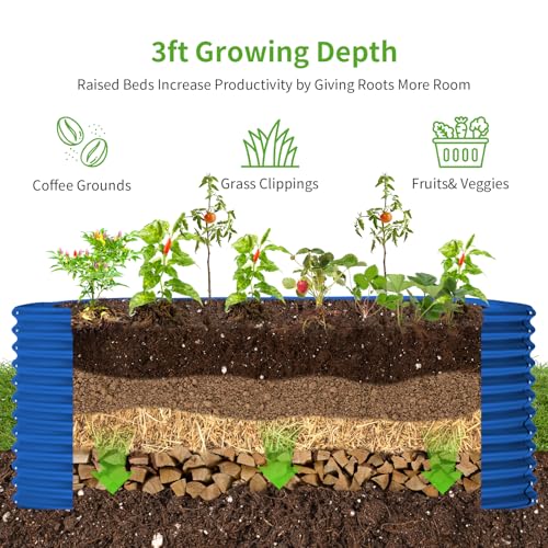 Land Guard 8x4x3ft Oval Galvanized Raised Garden Beds, Large-Capacity Metal Planter Box Outdoor, Durable Deep Raised Garden Bed 3ft Tall, Raised Beds for Gardening Vegetables, Cream Yellow