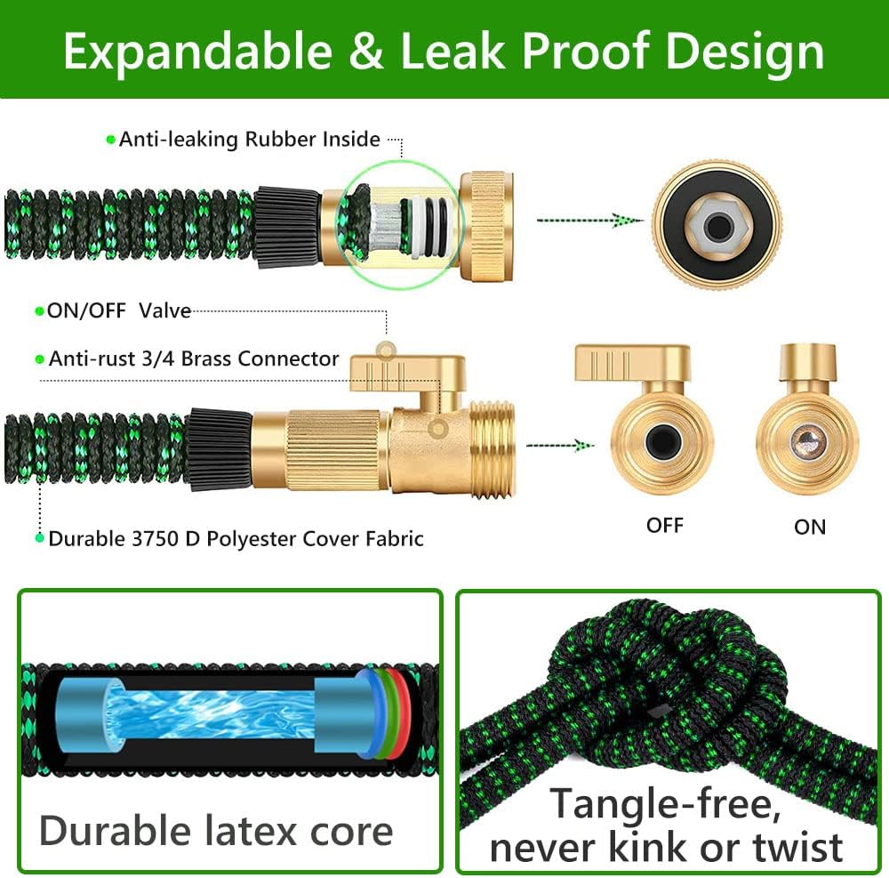 Expandable Garden Hose, Water Hose with 10 Function Spray Nozzle Lightweight No-Kink Flexible Collapsible Retractable Hoses 100FT Pack of 2