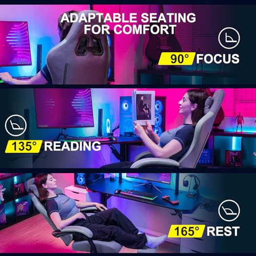GTPLAYER Gaming Chair, Computer Office Chair with Pocket Spring Cushion, Linkage Armrests and Footrest, High Back Ergonomic Computer Chair with Lumbar Support Task Chair with Footrest