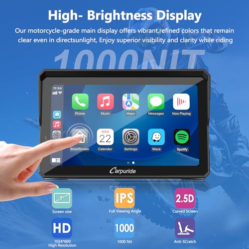 2025 CARPURIDE W702BS PRO for BMW Motorcycle CarPlay & Android Auto Dual Bluetooth, 7" Waterproof GPS Navigation Screen, Data Reading, Native Wonder, TPMS, Light Sensor, Music Sharing, Intercom,16-Pin