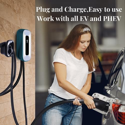 EV Charger Level 2, Ultra Compact, Up to 50 Amp Charging Station for Home, 240V EVSE, Indoor/Outdoor, 23Ft Cable Level 2 EV Charger, Direct Charging，NEMA 6-50 Plug(3-Prong) or Hardwired