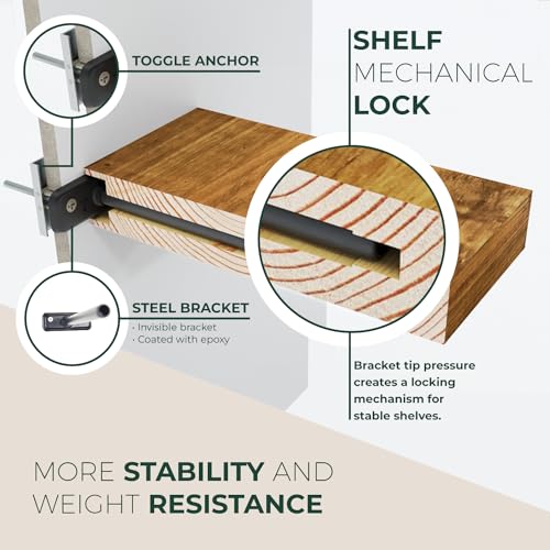 Letto Solid Wood Floating Shelves, Set of 2, 10" D x 24" W x 1.57" H - Pine Wood and Environmentally Friendly Wood Floating Shelves, Water Resistant, Thick Wood, All-Included Set Up, Honey Oak Shelf