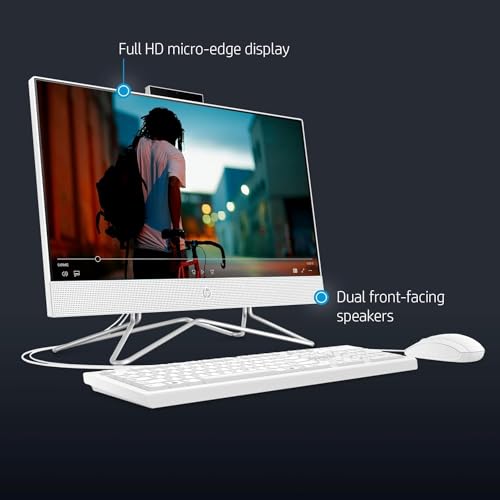HP 21.5 inch All-in-One Desktop PC, 1080P FHD Display, 16GB RAM, 1TB PCIe SSD, Intel Dual-Core Celeron Processor, Windows 11 Pro, Webcam, WiFi, HDMI, RJ-45, Wired Keyboard & Mouse, w/WOWPC Bundle