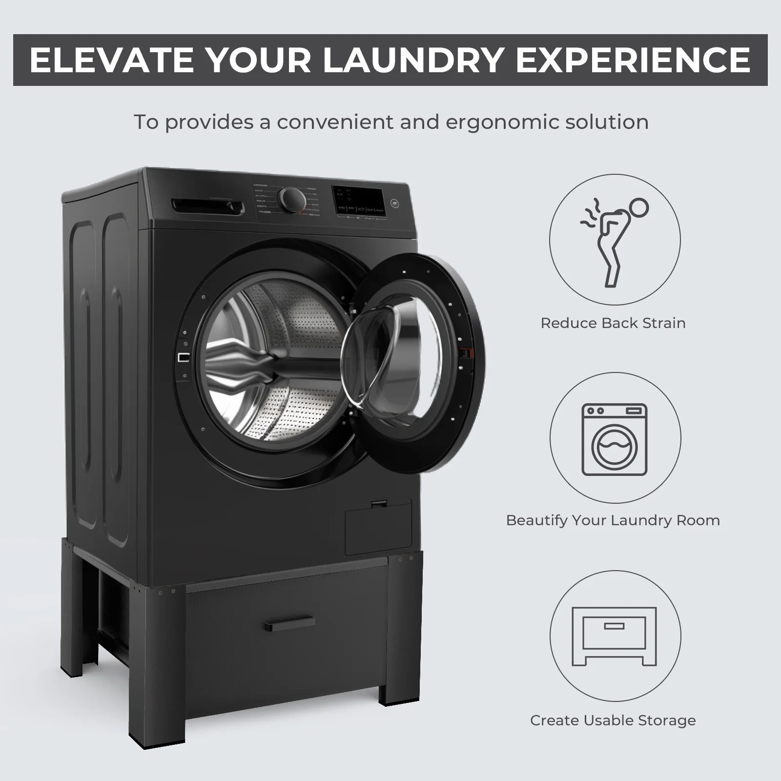 Washing Machine Pedetal with Drawer 350Lb Heavy Duty Inlife 29" Laudary Pedestal Upgraded Design, Washer and Dryer Stand, Black