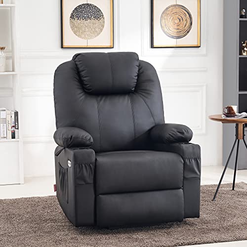 MCombo Power Lift Recliner Chair for Elderly, Lift Chair with Heat and Massage, FSC Certified, USB Ports, Cup Holders, Faux Leather 7040 (Black, Medium)