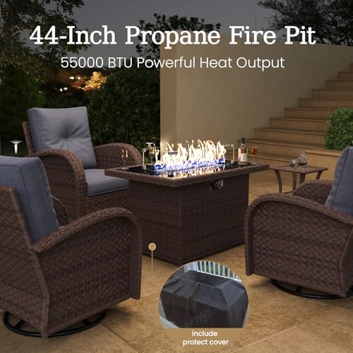 5 Pieces Wicker Patio Furniture Set, Luxury Outdoor Conversation Set with High Back Swivel Rocker Chairs