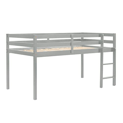 Loft Bed Twin,Loft Bed for Kids with Ladders and Guard Rails,Solid Wood and Sturdy Low Loft Bed Frame for Boys Girls and Junior,No Box Spring Needed,Easy to Assembly,Twin(Grey)