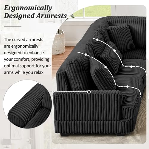 Oversized U-Shaped Sectional Sofa Couch Plush Corduroy Upholstered Modular Deep Seat Sofa&Couch Sectional W/Right Facing Chaise Lounge and 7 Toss Pillows for Home Apartment Living Room Furniture Sets