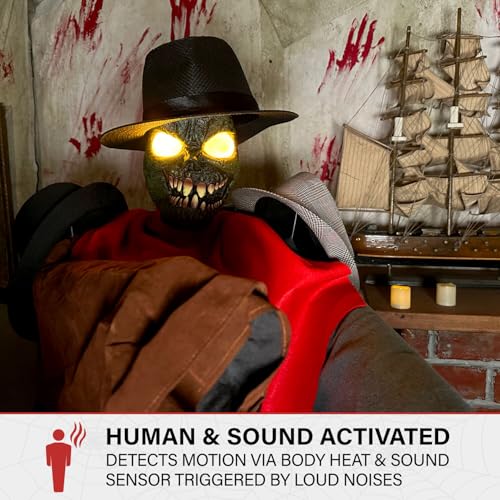 Haunted Hill Farm Life-Size 2.9-Ft Animatronic Gravely Granny by Tekky Halloween Decoration with Motion-Activated Sounds