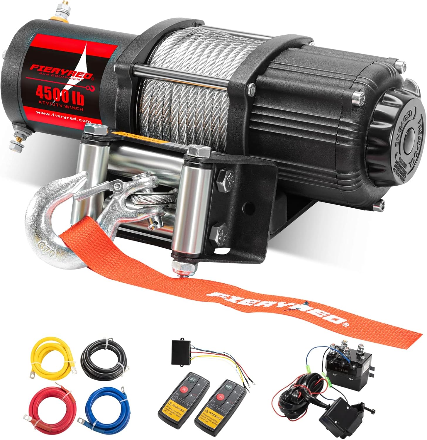 FIERYRED 12V 4500LBS Electric Steel Cable ATV Winch Kits for Towing ATV/UTV Off Road Trailer with Wireless Mounting Bracket
