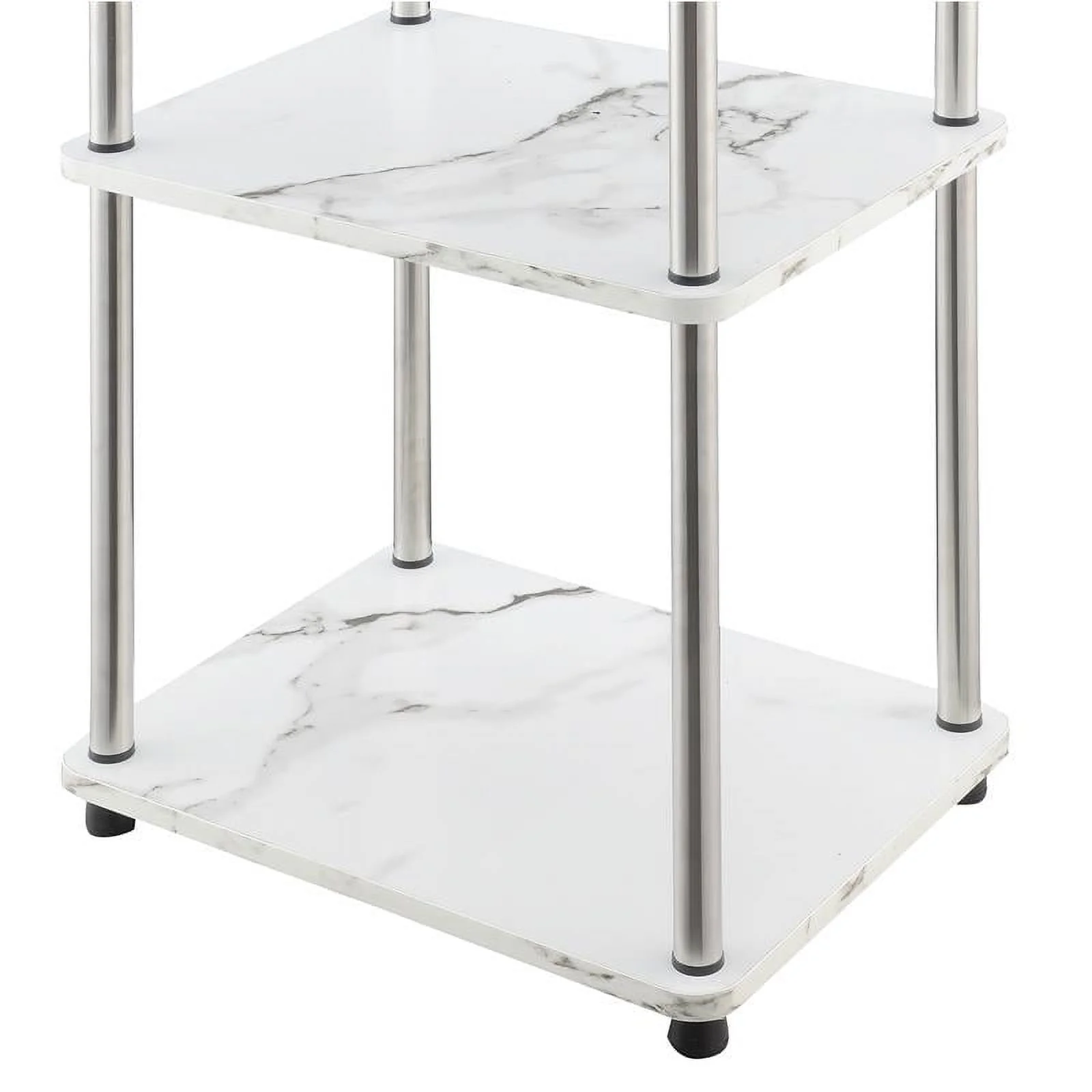 Home Square Three-Tier End Table in White Faux Marble - Set of 2