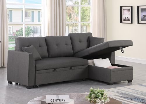 Small Sleeper Sofa, Sofa Bed Couch with Pull Out Couch Reversible Sleeper Sectional Sofa with Storage, L Shaped Chaise Sleeper Sofa, 81" Sleeper Couch in Grey