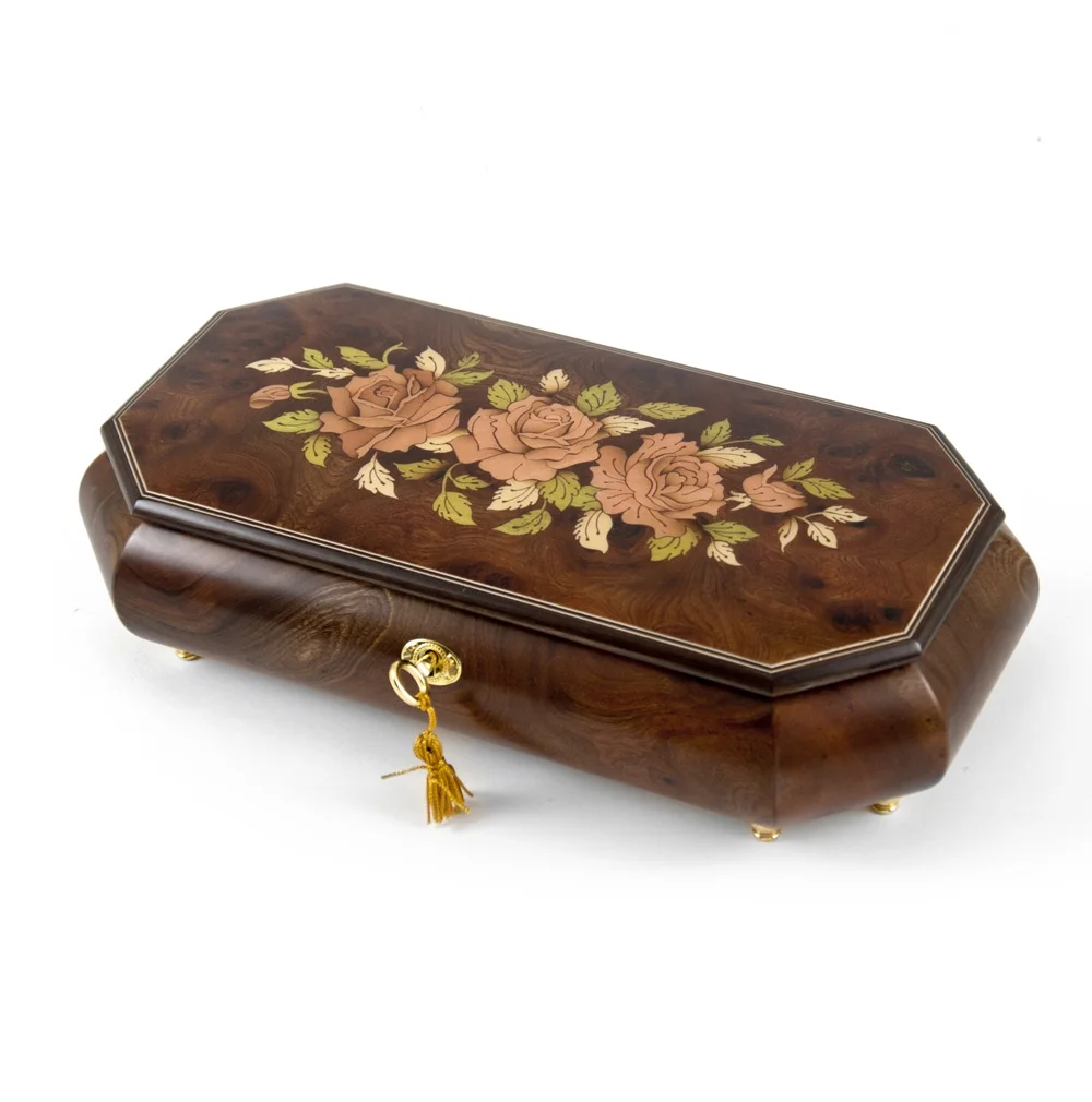 Magnificent Three Pink Roses Musical Jewelry Box - Chariots of Fire