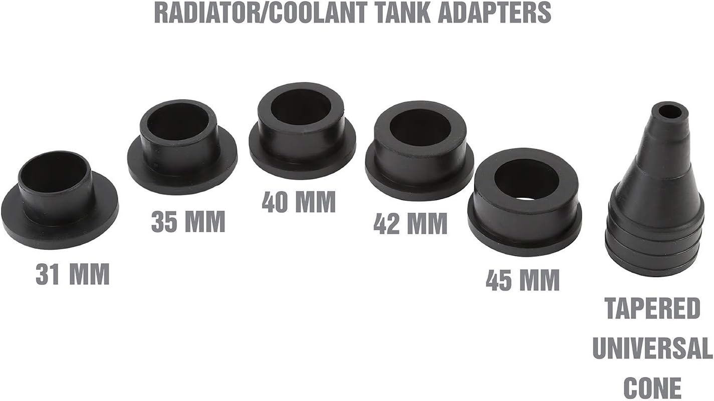 OEMTOOLS 24444 Coolant System Refiller Kit, 5 Adapters, Eliminate Trapped Air, Test Radiator and Heating Core Lines for Leaks, Vacuum Fill Coolant Tool, Vacuum Leak Tester
