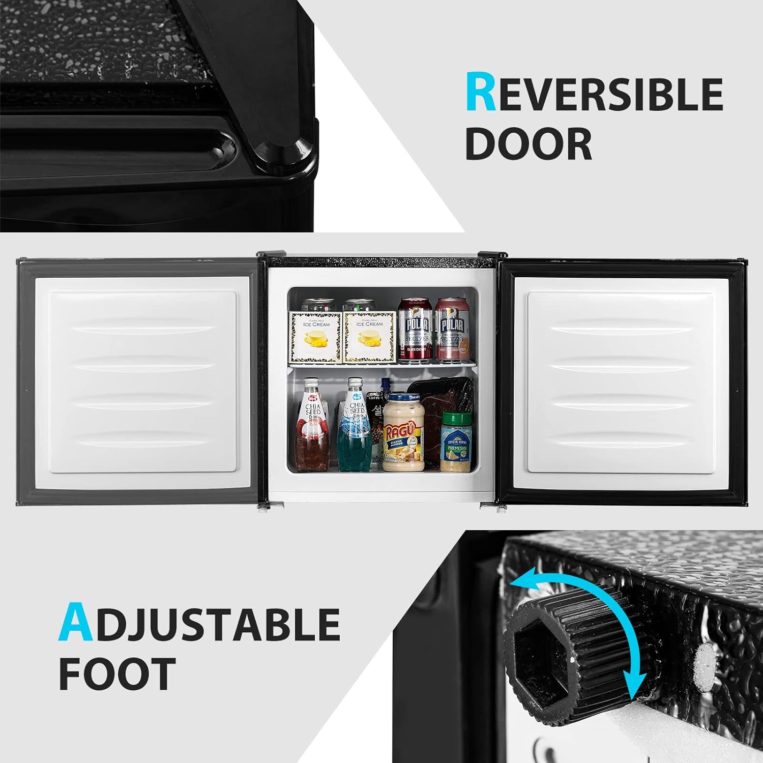 BANGSON Mini freezer, 1.1 Cu.ft Upright Freezer, Standing Meat Freezer, Single Reversible Door, Removable Shelves, For Garage/Home/Kitchen/Office, Black