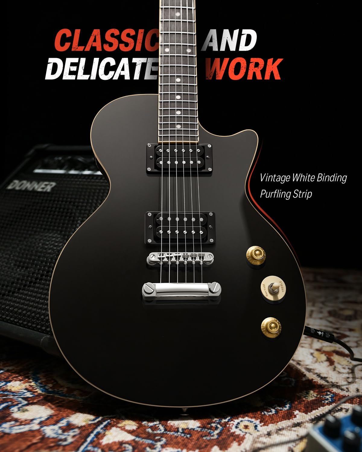Donner Electric Guitar LP Solid Body, Full-Size 39 Inch Electric Guitar-Circle Looper Pedal Drum Machine