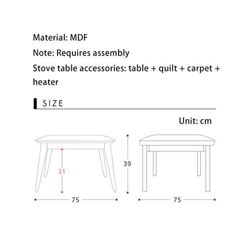 Coffee Tables Winter Indoor Heating Table Japanese-Style Home Tatami Tea Table Heating Table Set Kotatsu Heater Futon Set Sleeping Heating Table (Color : Grey, Size : 105 * 75 * 38cm)