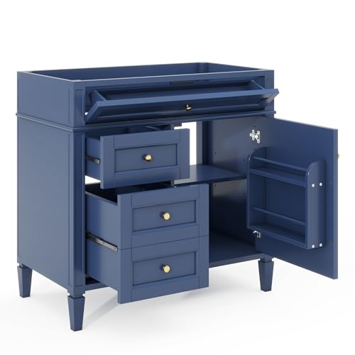 36" Bathroom Vanity Without Sink,Modern Bathroom Storage Cabinet with 2 Drawers and a Tip-Out Drawer,Solid Wood Frame,Easy Assmebly(Blue)