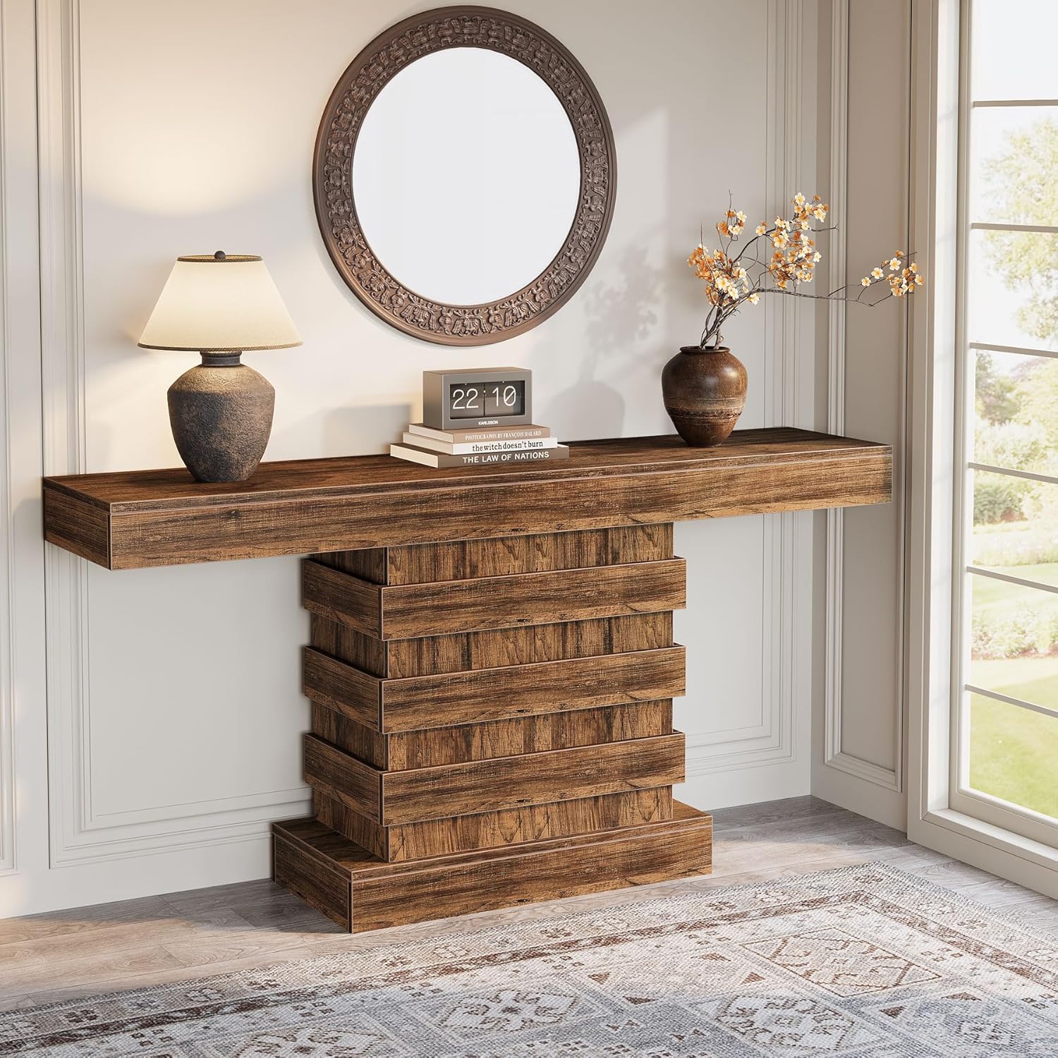 Tribesigns 63-Inch Long Console Table, Unique Farmhouse Narrow Entryway Table, Wooden Entrance Hallway Foyer Accent Table, Sofa Table for Living Room, Rustic Brown