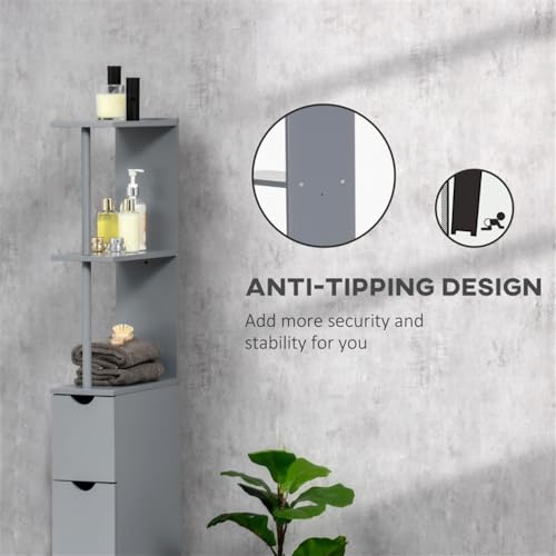 Slim Bathroom Cabinet with 3 Drawers Skinny Tall Room Divider Standing Shelf Freestanding Narrow Slim Gap Floor Organizer Side Unit for Small Spaces Towels, Tissues Bathroom Storage Shelf (Style C)
